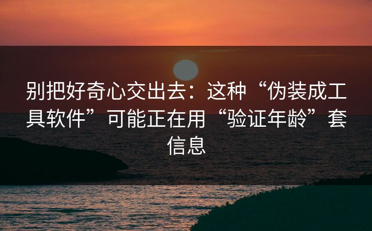 别把好奇心交出去：这种“伪装成工具软件”可能正在用“验证年龄”套信息