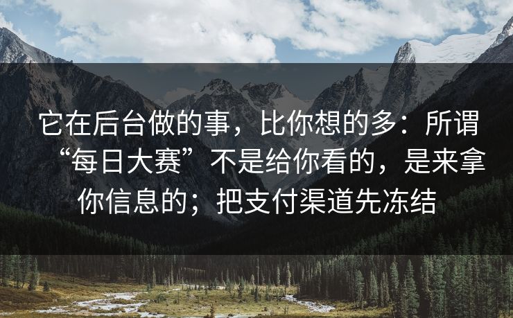 它在后台做的事，比你想的多：所谓“每日大赛”不是给你看的，是来拿你信息的；把支付渠道先冻结