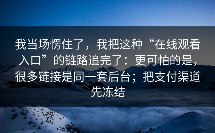 我当场愣住了，我把这种“在线观看入口”的链路追完了：更可怕的是，很多链接是同一套后台；把支付渠道先冻结