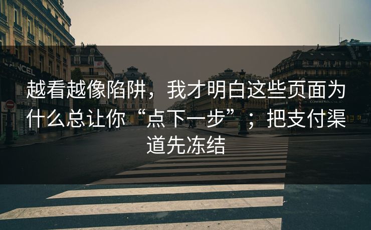 越看越像陷阱，我才明白这些页面为什么总让你“点下一步”；把支付渠道先冻结