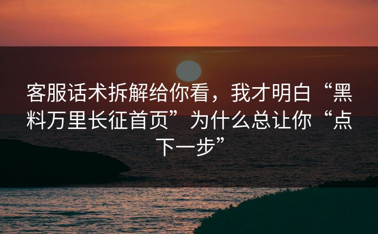 客服话术拆解给你看，我才明白“黑料万里长征首页”为什么总让你“点下一步”