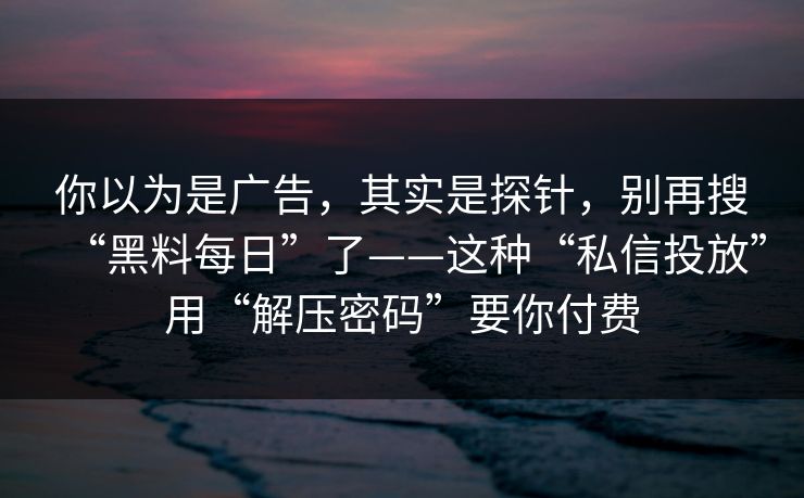 你以为是广告，其实是探针，别再搜“黑料每日”了——这种“私信投放”用“解压密码”要你付费