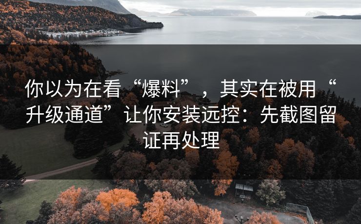 你以为在看“爆料”，其实在被用“升级通道”让你安装远控：先截图留证再处理