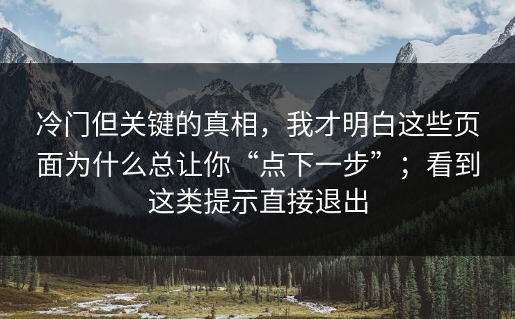 冷门但关键的真相，我才明白这些页面为什么总让你“点下一步”；看到这类提示直接退出